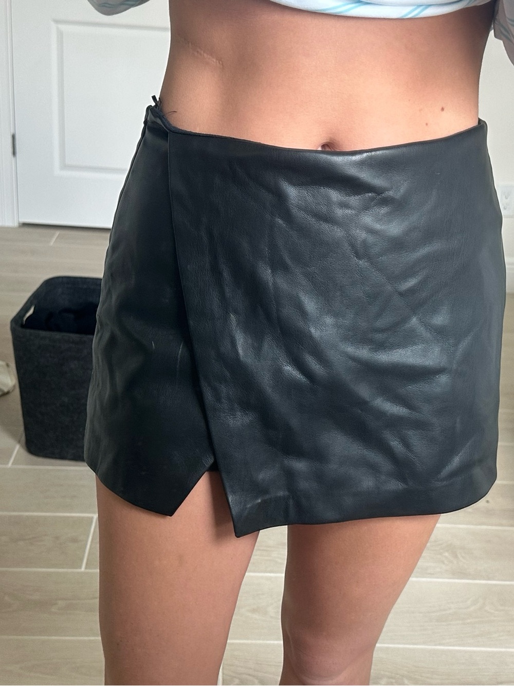 Mango Black Faux Leather Trim Skirt